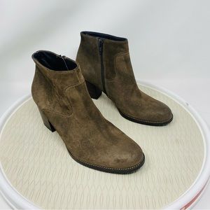 Paul Green Ankle Boots US 8.5 UK 6 Brown Suede Heel Booties Zipper Comfort